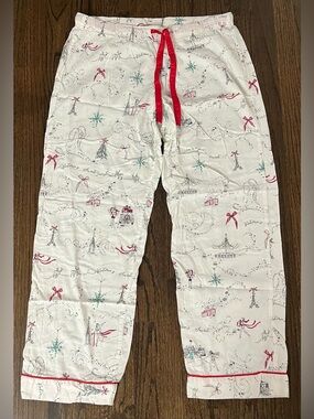Victoria's Secret White Holiday Print Kids Pajama Bottoms with Red Drawstring